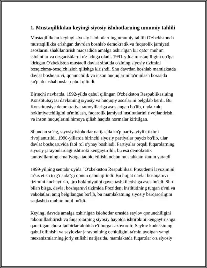O'zbekistonda demokratik, fuqarolik jamiyati asoslarining shakllanishi, amalga oshirilgan siyosiy islohotlar 4