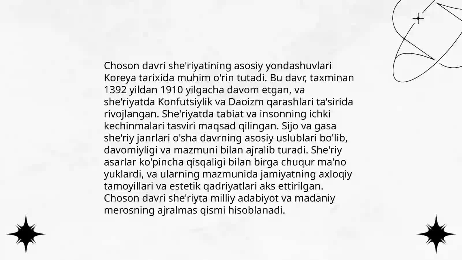 Choson (Li) sulolasi adabiyoti. (1392-1910yillar) 4