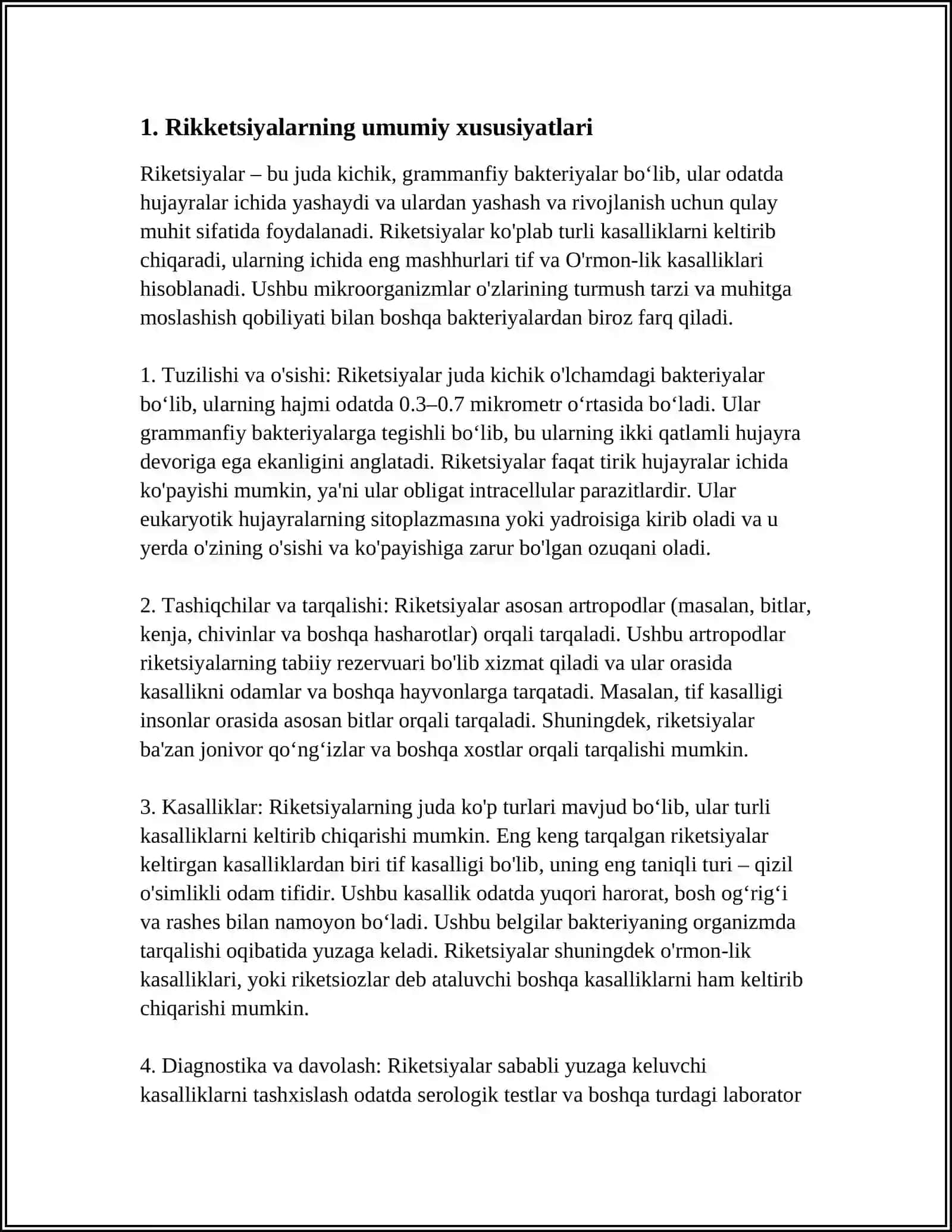 RIKKETSIYALAR. TERI TANOSIL KASALLIK QO'ZG'ATUVCHINING LABORATOR DIAGNOSTIKASI 4