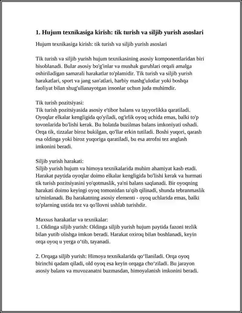 HUJUM TEXNIKASI TIK TURISHLAR VA SILIJIB YURISHLAR JABGAVOR TIKTURISHLAR JANGAVOR TIK TURISHLARNING VARIANTLARI JANGAVOR TIK TURISH VA UNING INDIVIDUAL KO'RINISHI QADAM TASHLAB SIJILIB YURISHLAR RING BÒYLAB SIJILIB YURISH TEXNIKASI SAKRASH BILAN SILIJIB YURISG SILIJIB YURISHLARDA USULARING UYGONISHUVI 4