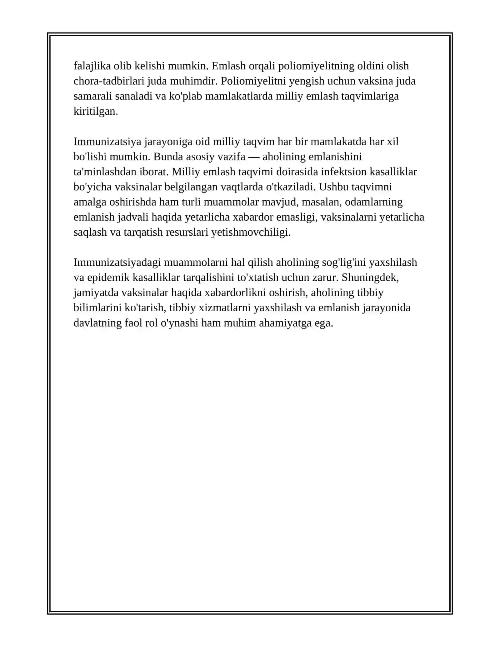 IMUNIZATSIYADAGI MUAMMOLAR SHAXSLAR ARO MULOQOT.AHOLINI EMLASH BILAN QAMRAB OLISH TENDENSIYA VA MILLIY EMLASH TAQVIMI.POLIMIYELIT HAQIDA TUSHUNCHA 4