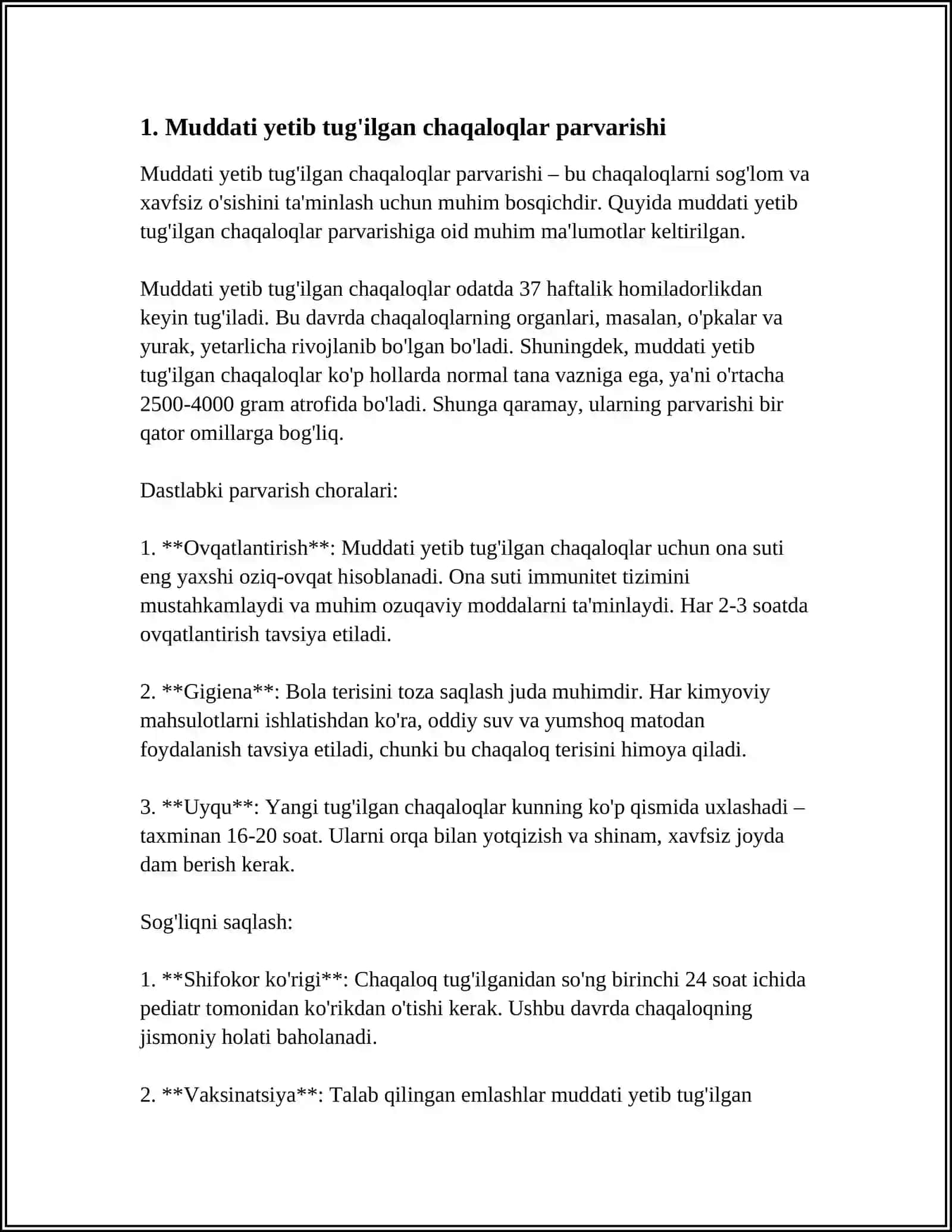 Muddati yetib tug'ilgan chaqaloqlar parvarishi 4