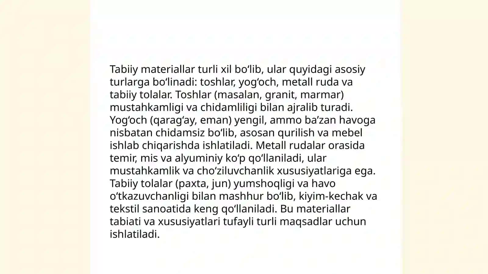 Tabiiy materiallar bilan ishlashning tarixi 4