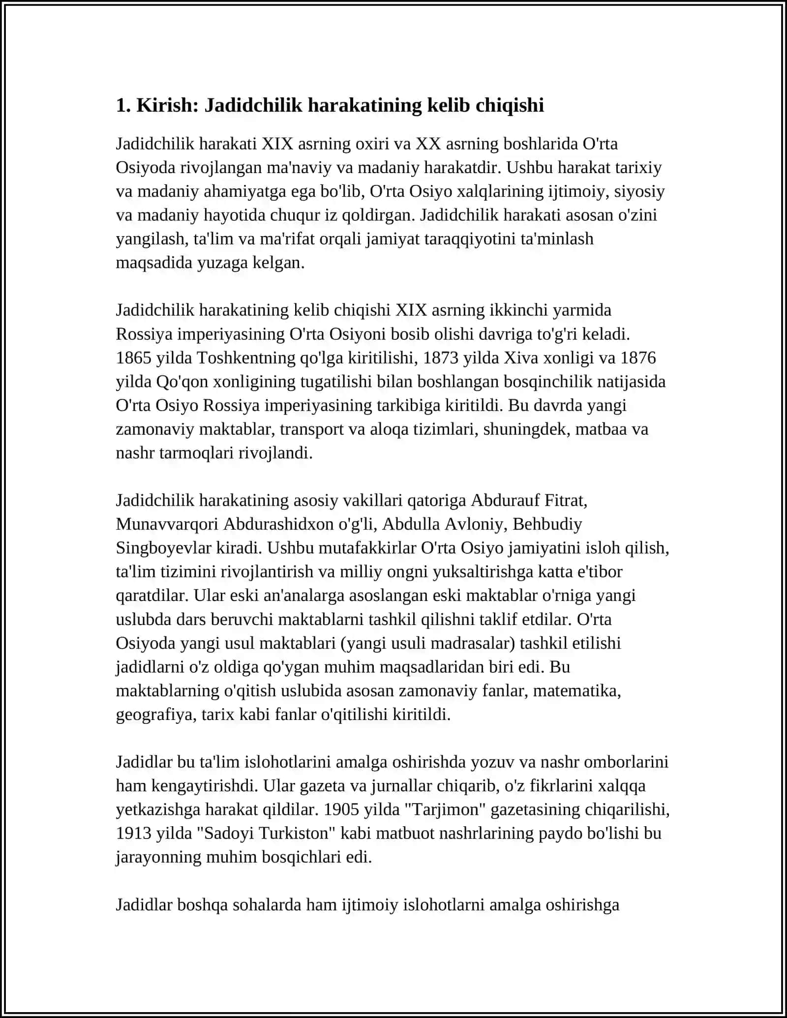 XX ASRNING BOSHLARIDA TURKISTONDA JADIDLAMING MA'NAVIY-MA'RIFIY VA TARAQQIYPARVARLIK FAOLIYATI 4