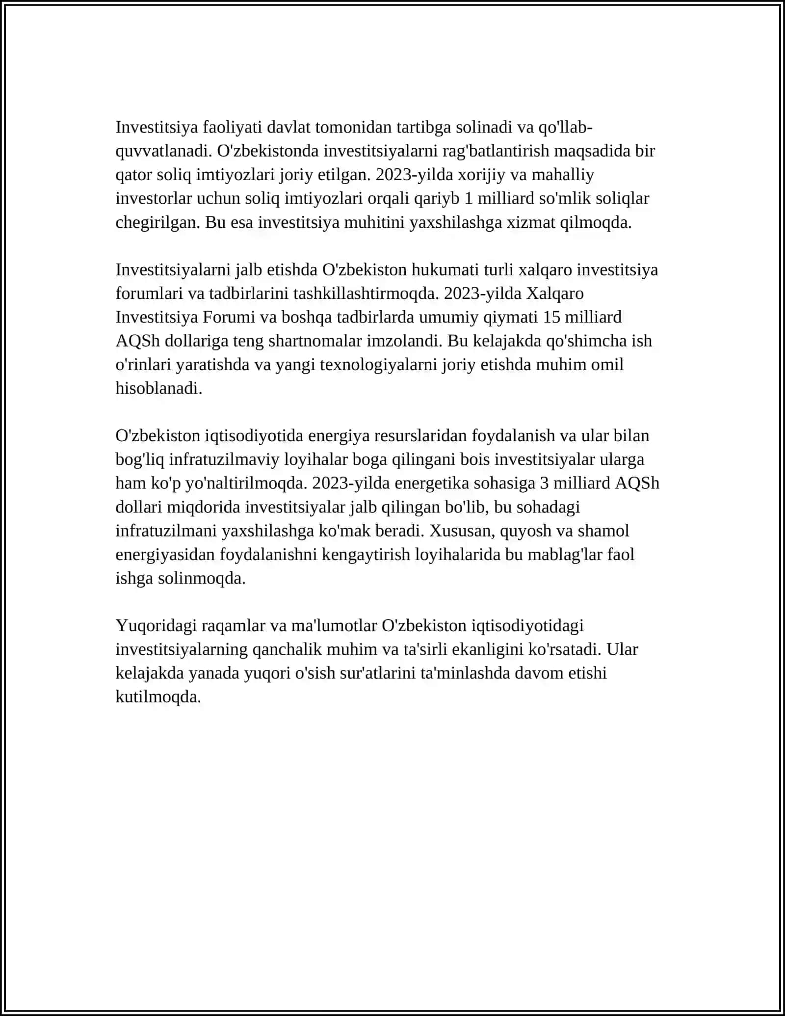 INVESTITSIYALARNING IQTISODIY MAZMUNI, TURLARI VA ULARNING HAJMIGA TA'SIR ETUVCHI OMILLAR 4