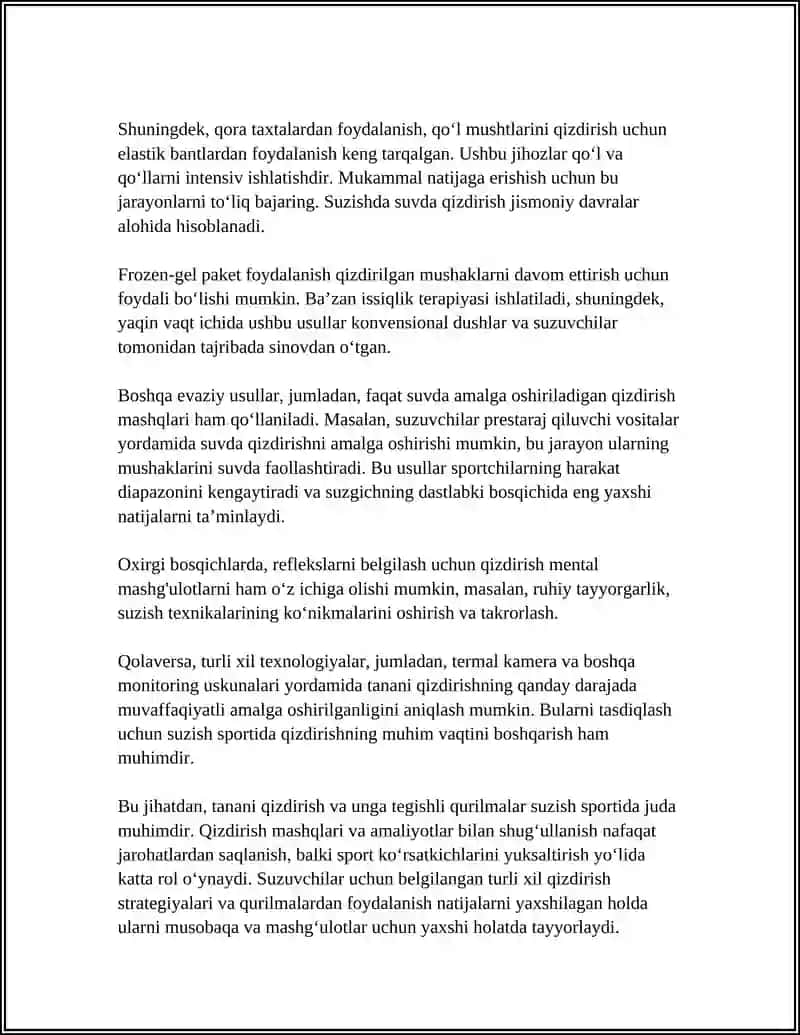 SUZISH SPORTIDA TANANI QIZDIRISH QURILMALARI 4