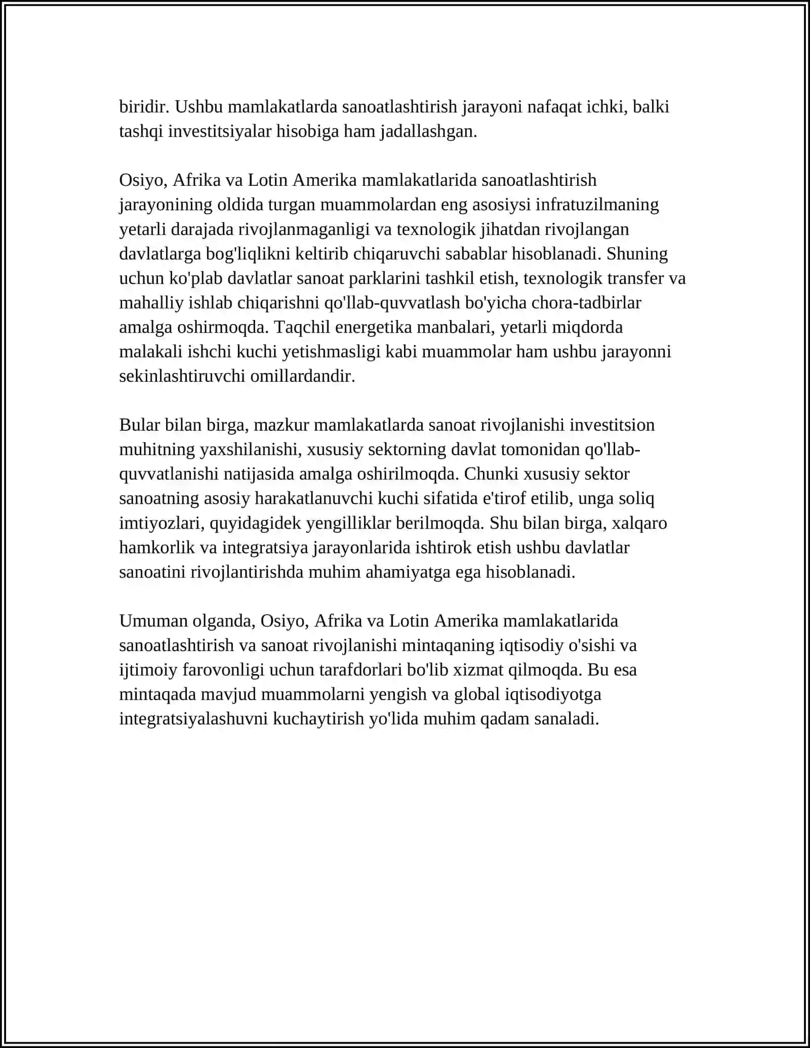 OSIYO AFRIKA VA LOTIN AMERIKA MAMLAKATLARI RIVOJLANISHINING ASOSIY YÒNALISHLARI 4