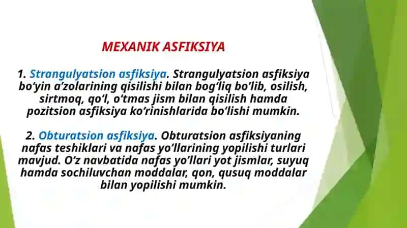 Asfiksiyaning turli variantlarida oʻlimning vujudga kelish mexanizmi 4