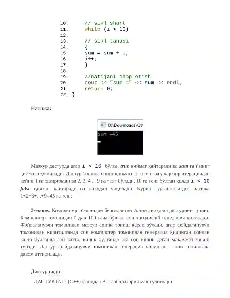 while – олд-шартли такрорлаш операторларига доир дастурлар тузиш. 4