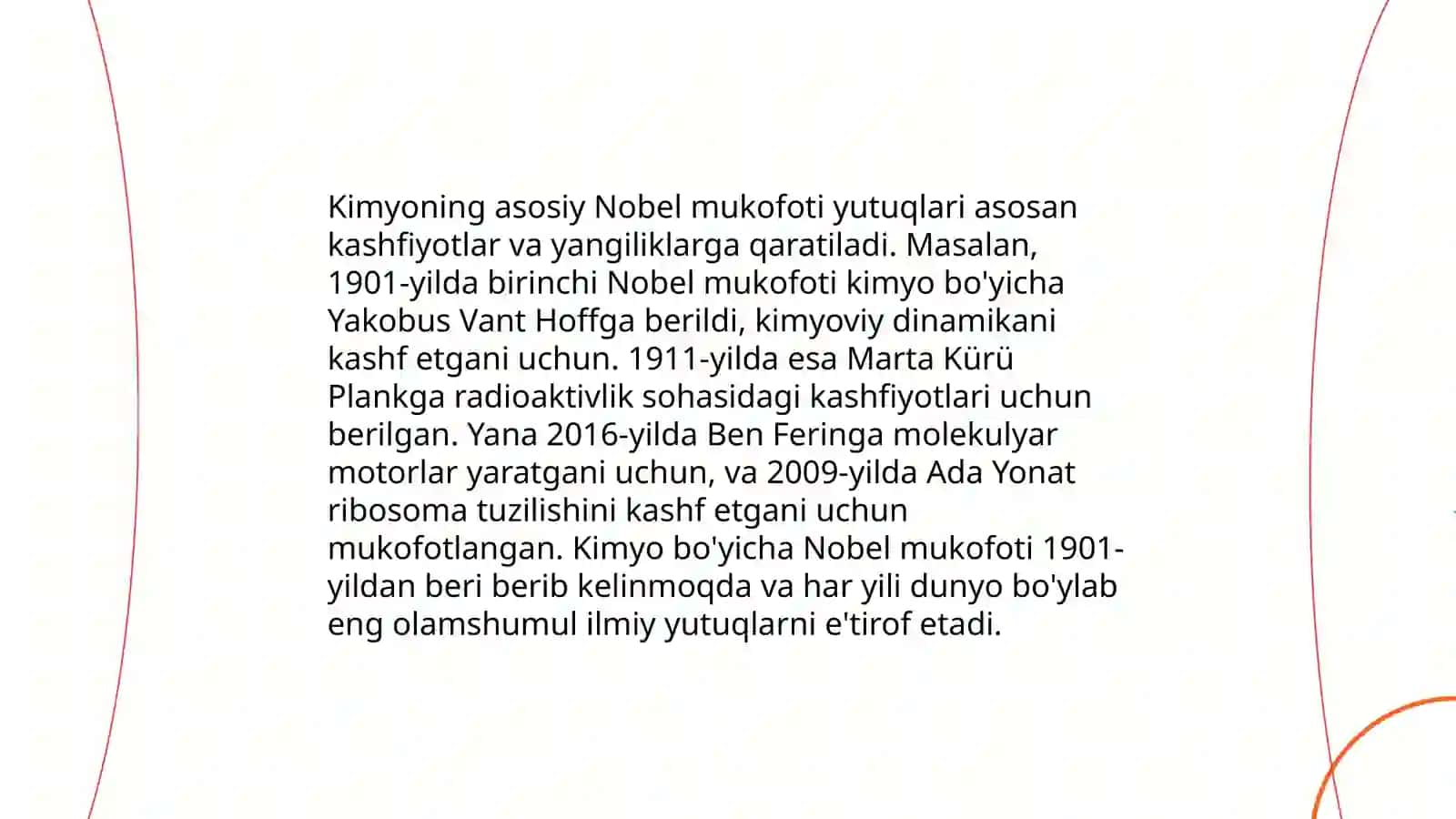 Kimyo sohasidagi Nobel mukofoti sovrindorlari va yutuqlari 4