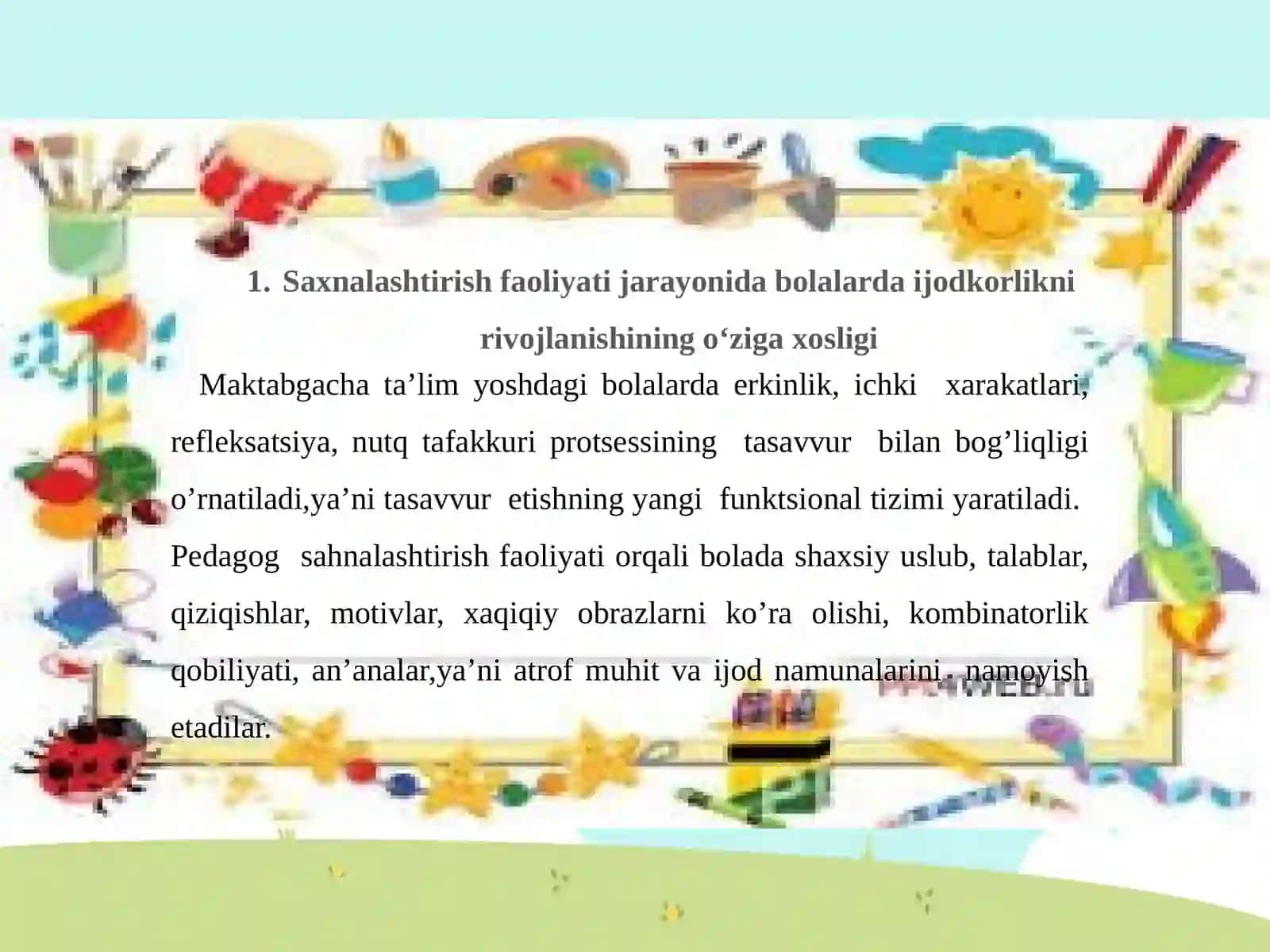 Sahnashtirish faoliyati jarayonida bolalarda ijodkorlikni rivojlantirishning o'ziga xosligi 4