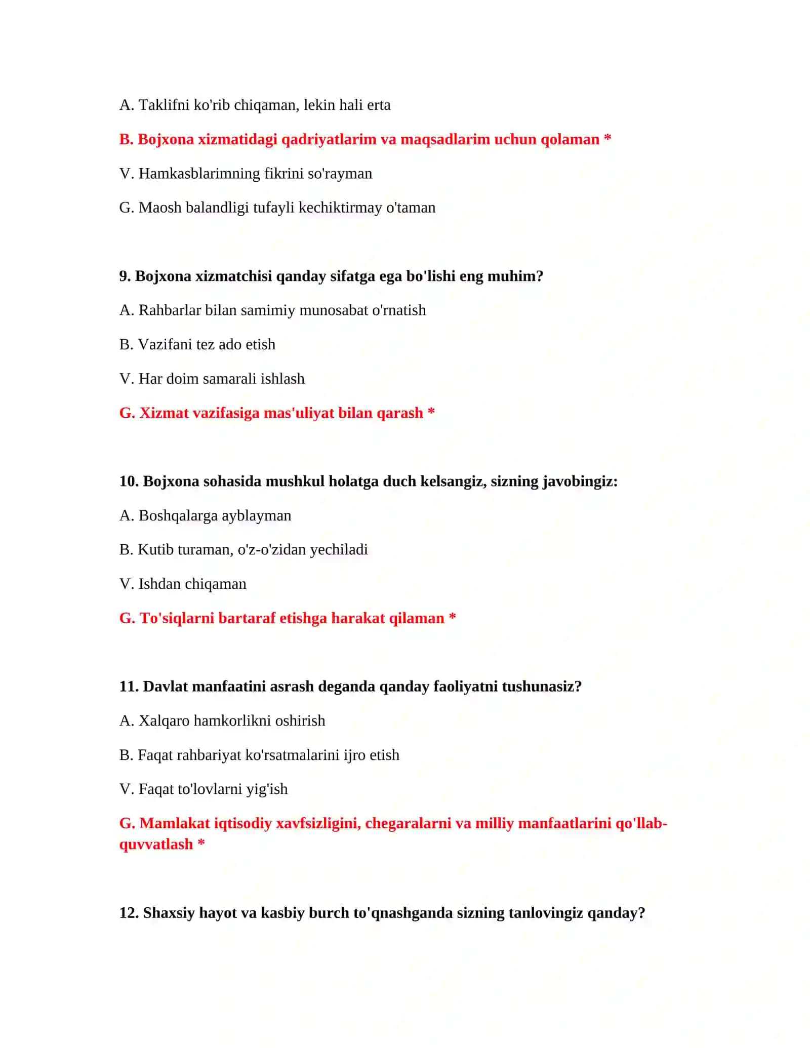 Bojxona testlari online 4