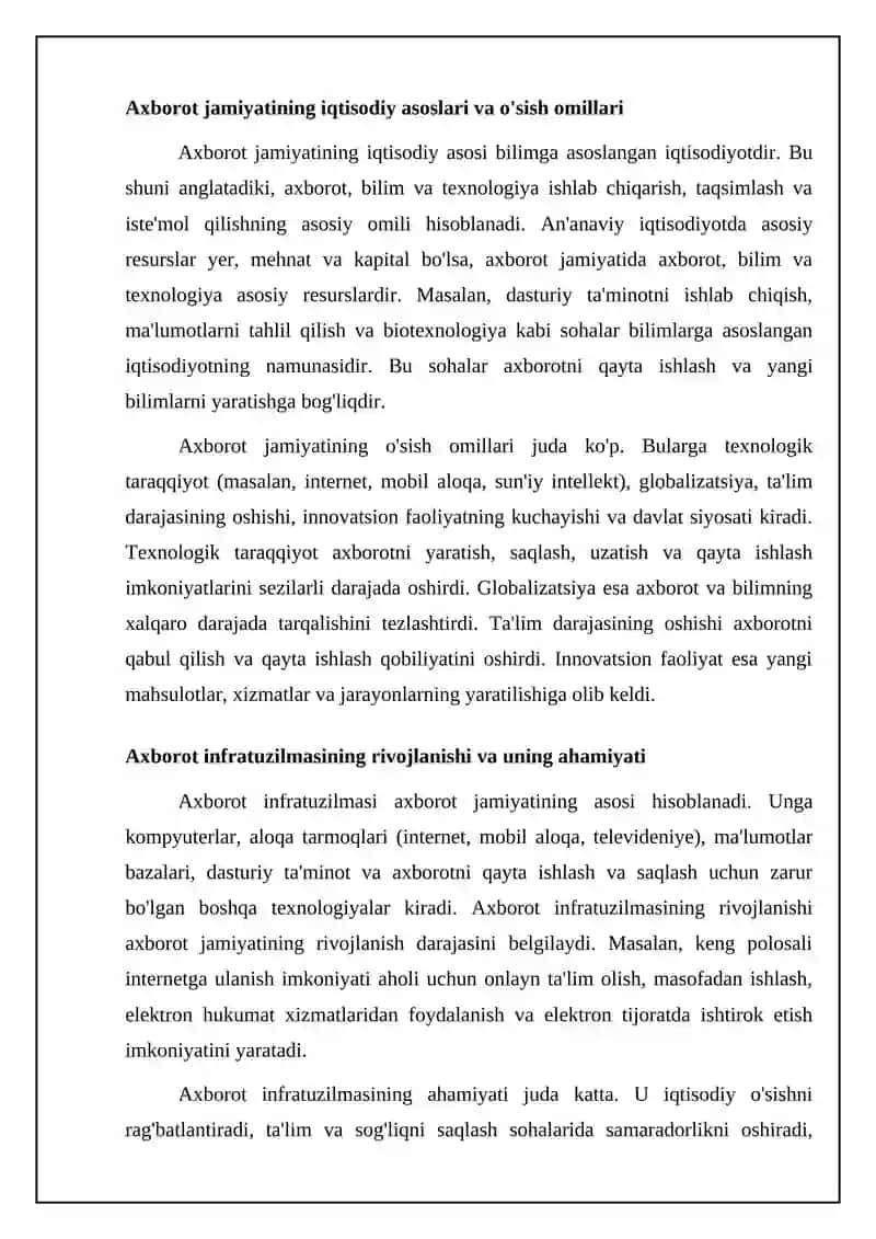 Referat: Ahborotlashgan jamiyat va uning istiqbollari 4