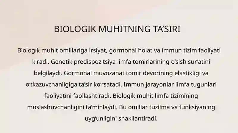 Limfa Tomirlarining Taraqqiyotiga va Tuzilishiga Ijtimoiy va Biologik Muhitlarning Ta'siri 4