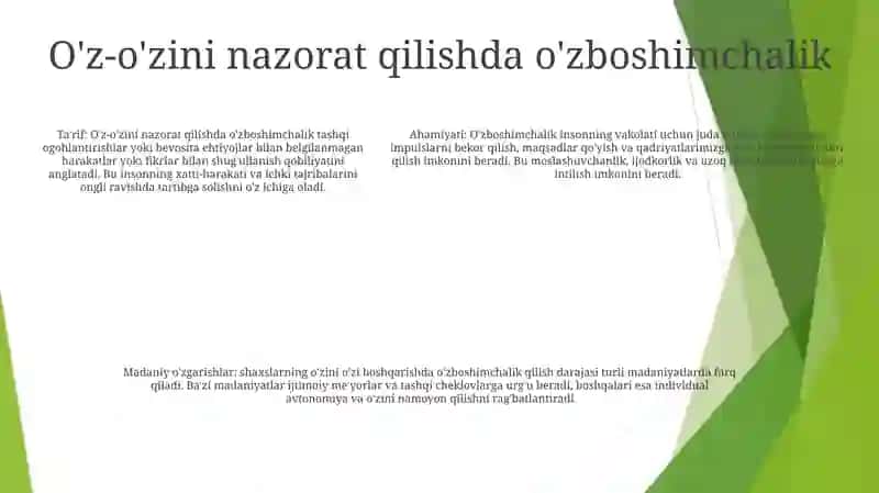 O'zini Ozi Boshqarish Tushunchasi Insonning O`Zboshimchalikdagi Harakati Sifatida 4