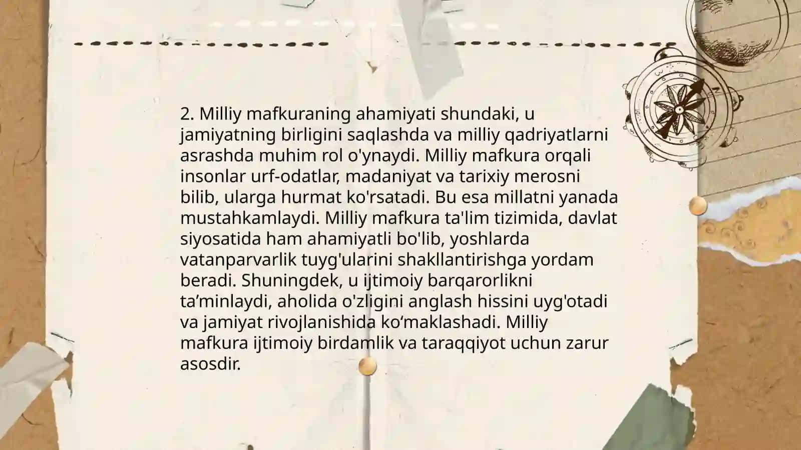 Mustaqillik sharoitida milliy mafkurani shakllantirish va uning yordamida milliy g‘oyani xayotga tatbiq etish zaruratining paydo bo‘lganligi 4