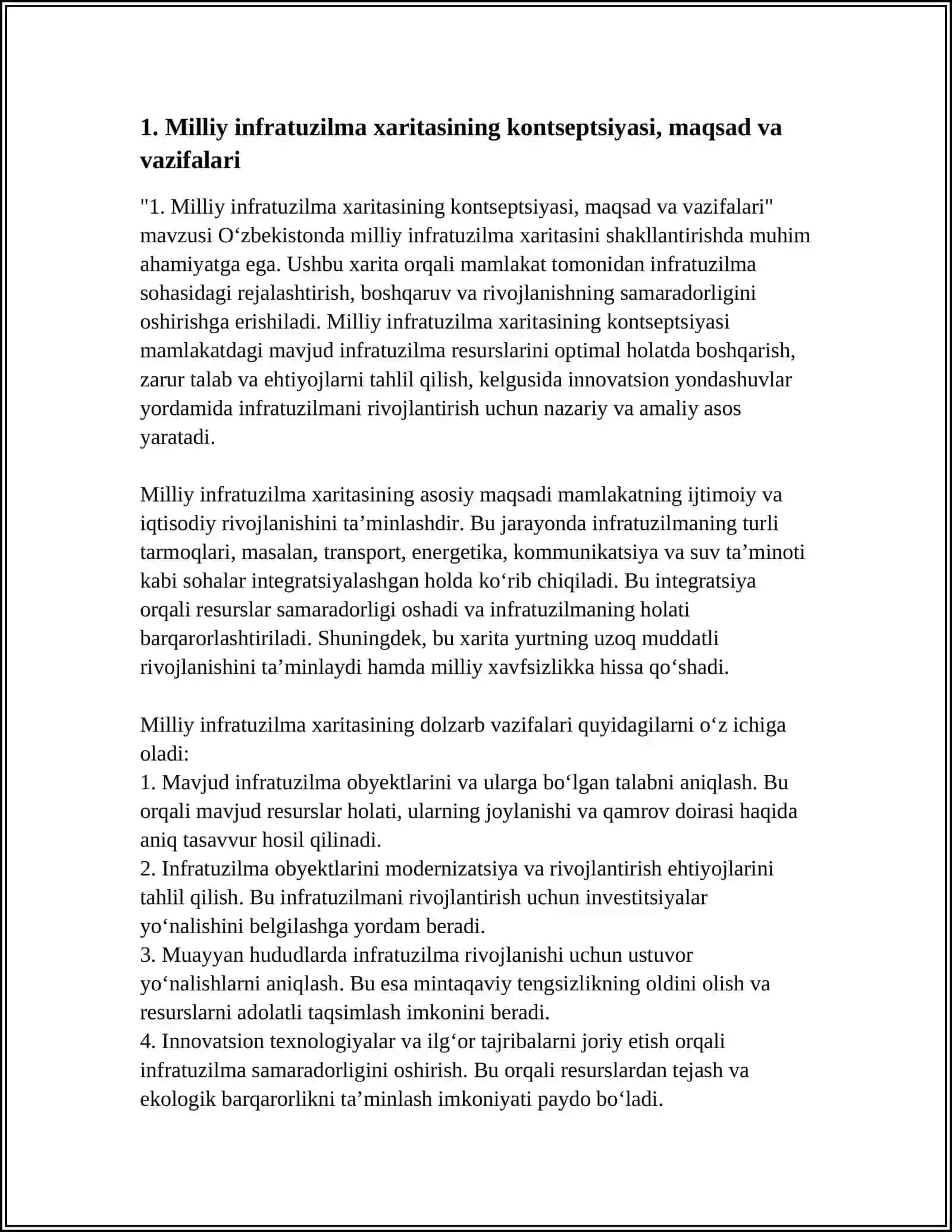 O‘ZBEKISTONDA MILLIY INFRATUZILMA XARITASINI SHAKILLANTIRISHNING DOLZARB MASALALARI 4