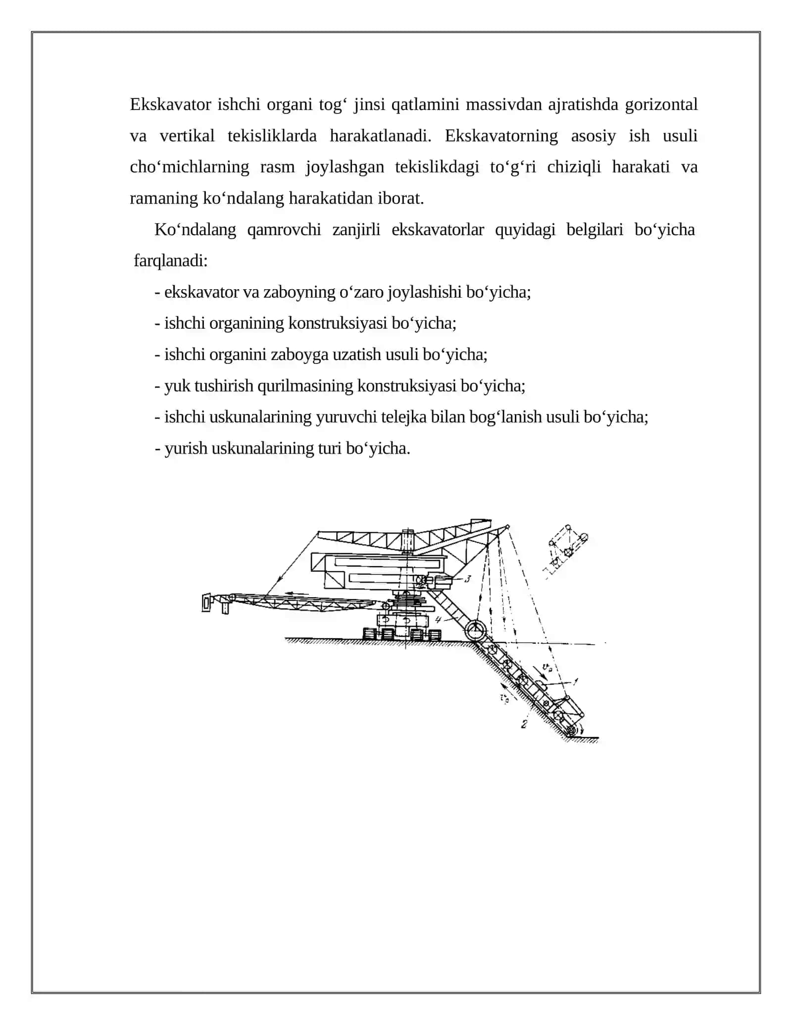 Ko‘p cho‘michli ekskavatorlar, ularning tuzilishi va turlari, ishlatilish ko‘lami 4