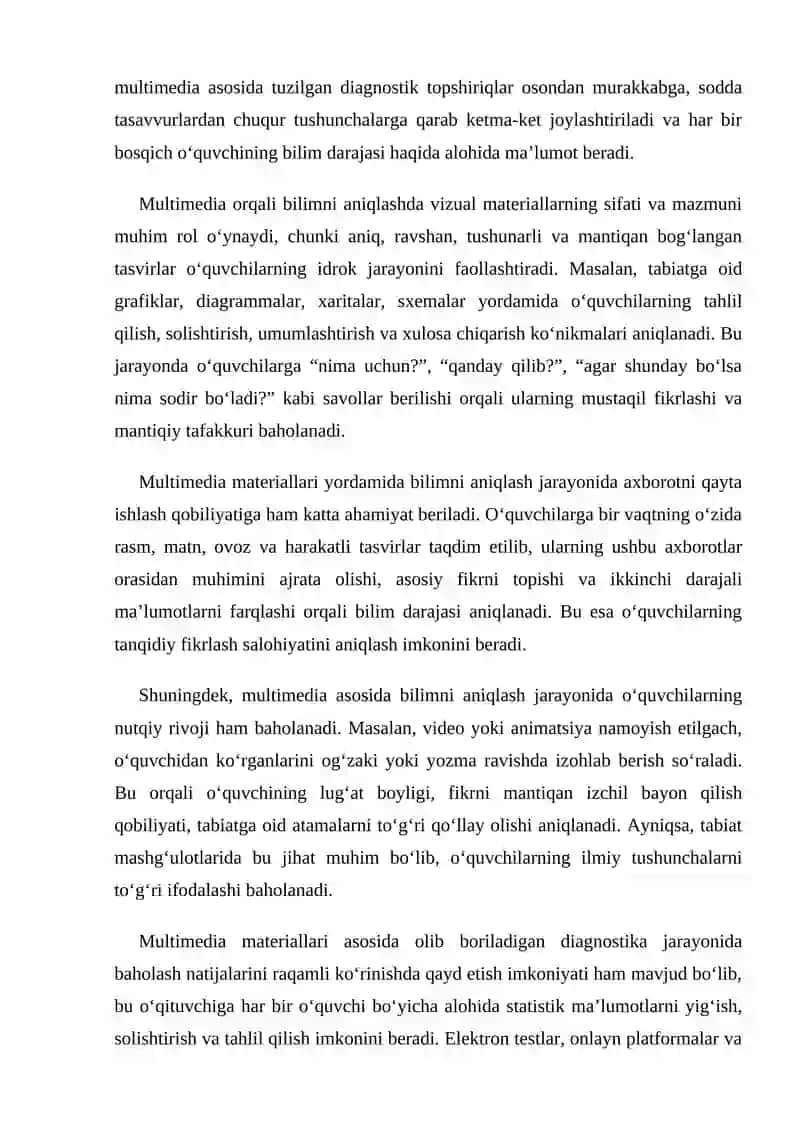 Mustaqil ish: Multimediyali tabiat mashg’ulotining ta’limiy baholash uchun diagnostic vosita ishlab chiqish 4