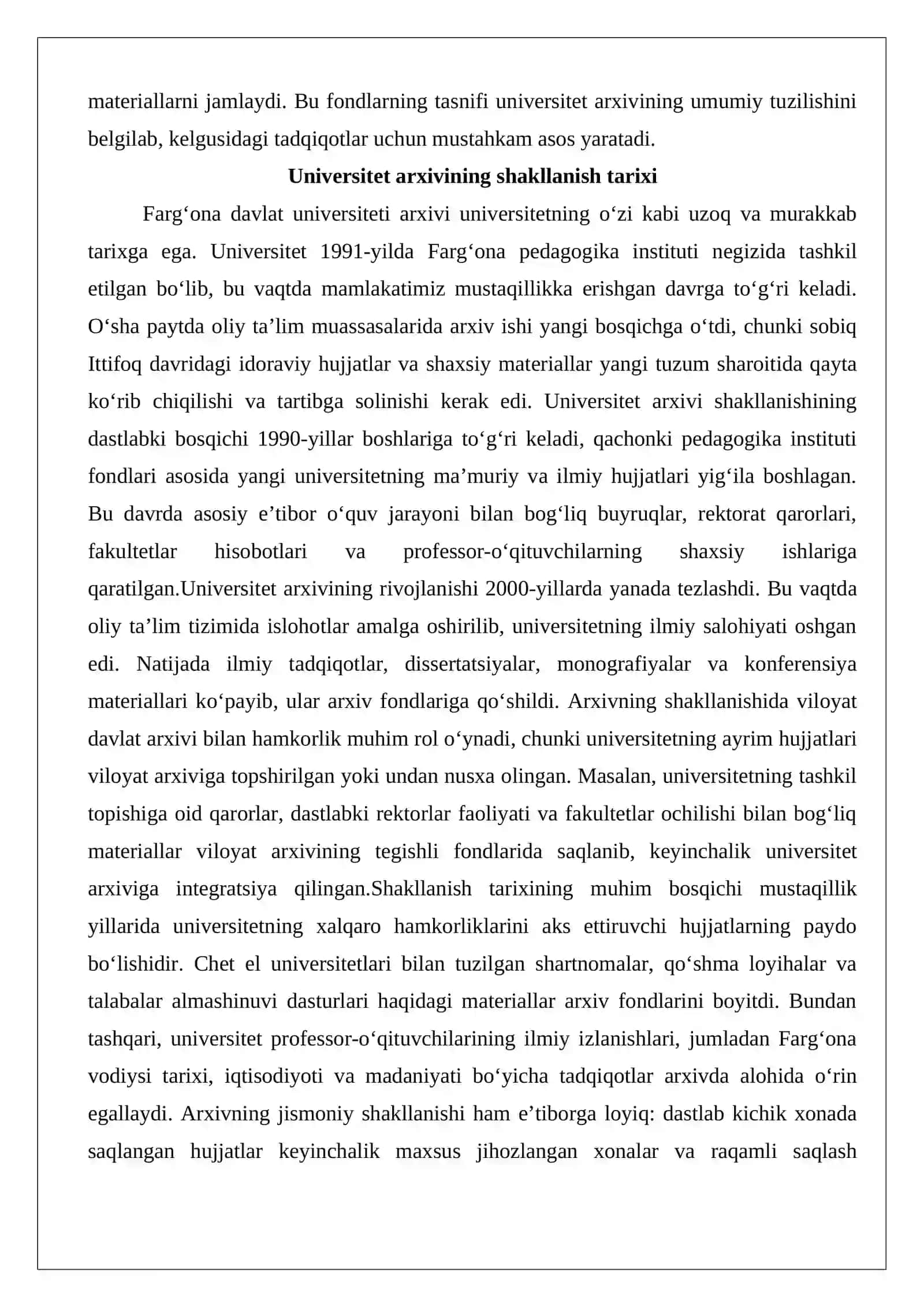 Farg’ona davlat Universiteti arxivi fondlaridagi hujjatlardan namunalar olish va tahlil 4