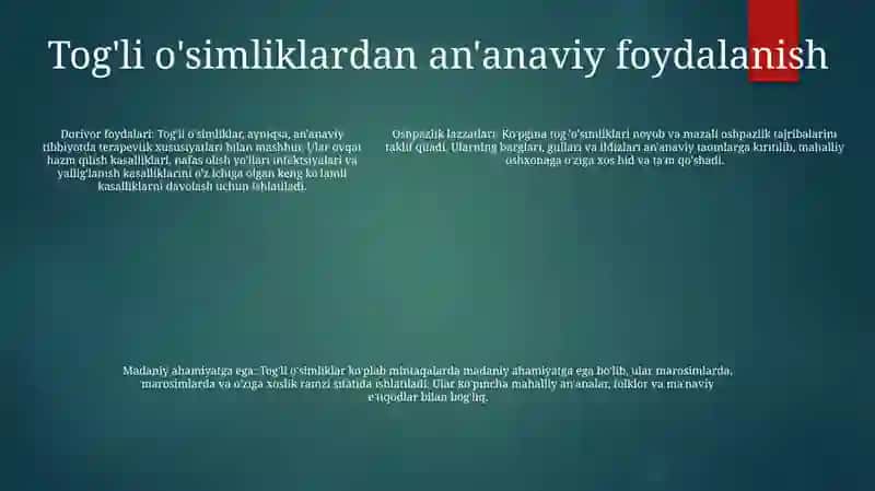 TogʻLardagi Shifobaxsh Usimliklar 4