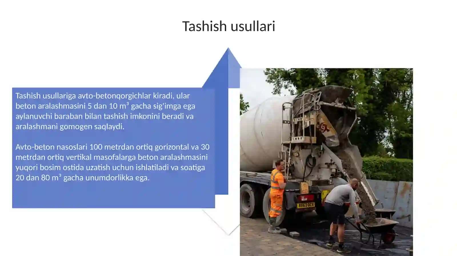 Beton qorishmasi aralashmasini transportirovka qilish, uzatish va joylash uchun uskunalar 4