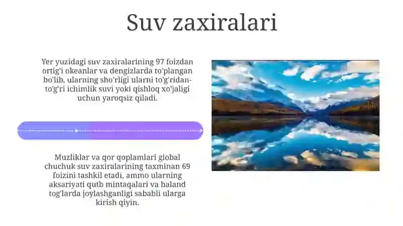 Gidrosferadagi suvning turlari va ularning suv zaxiralari 4