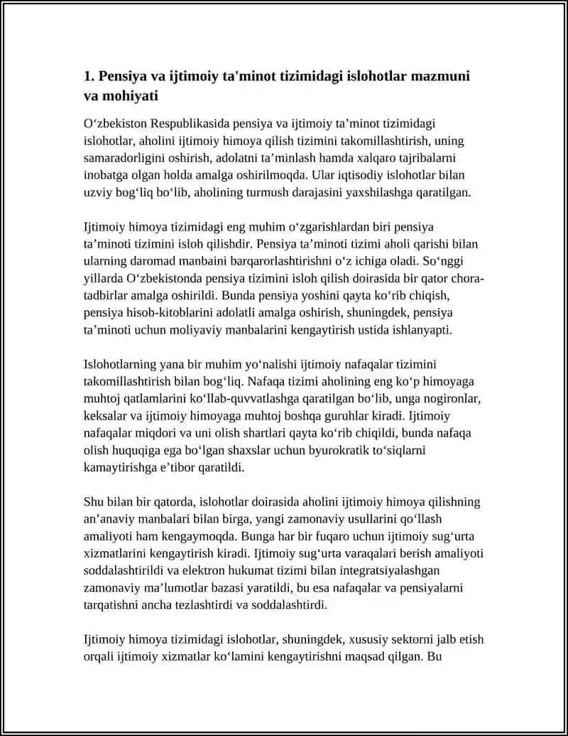 O'ZBEKISTONDA IJTIMOIY SOHADA AMALGA OSHIRILAYOTGAN O'ZGARISHLAR MAZMUN VA MOHIYATI 4