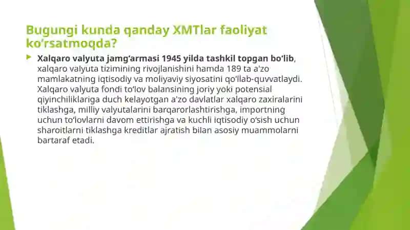 Xalqaromoliya institutlarining moliya bozori va qimmatli qog'ozlar fanidan tayyorlagan TAQDIMOT 4