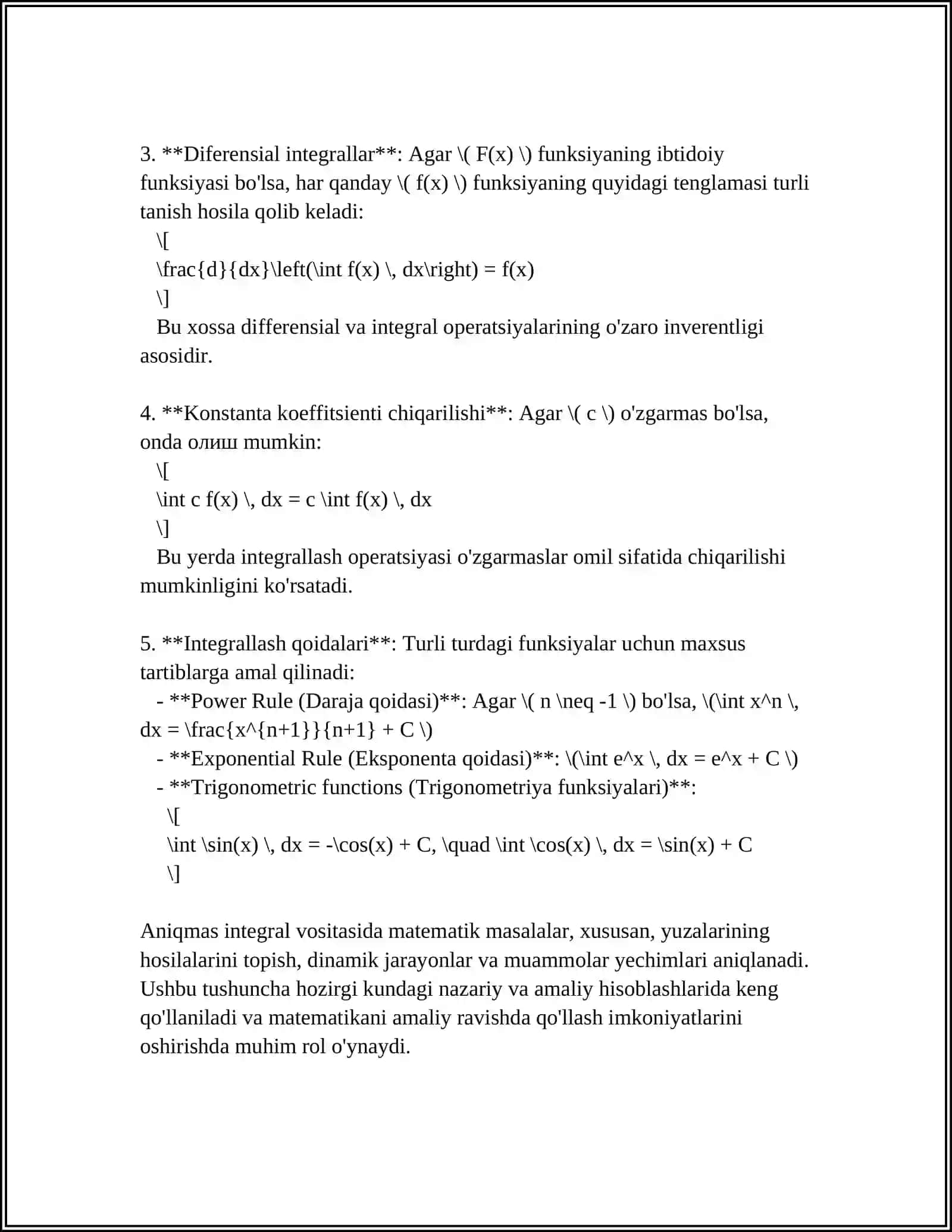 ANIQMAS INTEGRAL. ANIQMAS INTEGRALLARNI INTEGRALLASH USULLARIGA DOIR MISOLLAR YECHISH 4