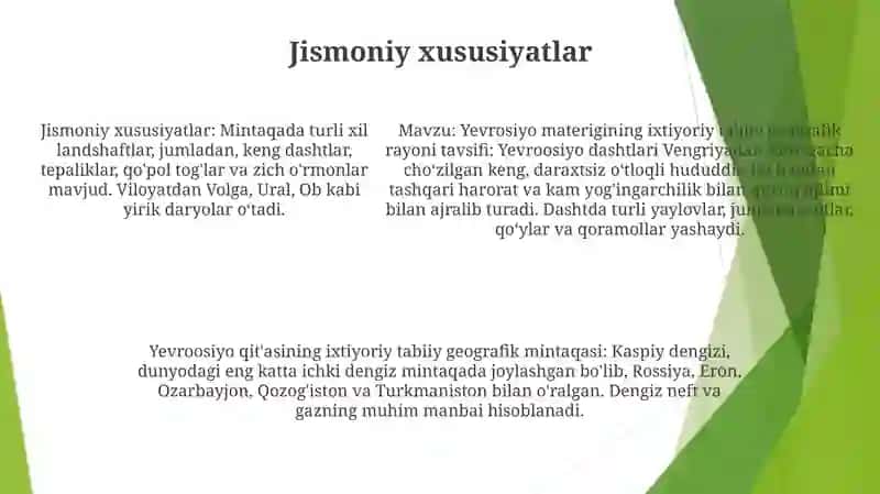 Yevroosiyo materigining ixtiyoriy tabiiy geografik rayoni 4