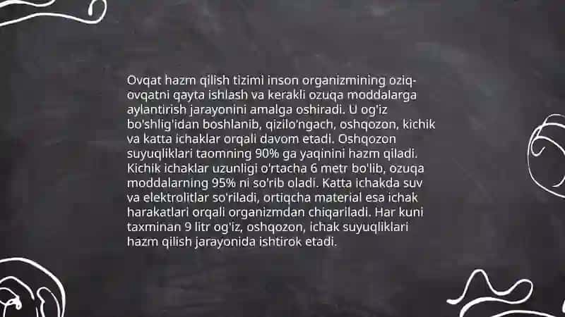 ODAM VA XAYVONLAR INGICHKA VA YOGʻON ICHAGIDA OVQAT HAZM BOʻLISHINI OʻZIGA XOSLIGI 4