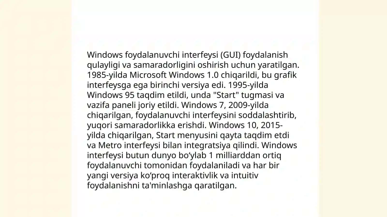 Windows operatsion muhiti, asosiy ma'lumotlar va imkoniyatlar 4