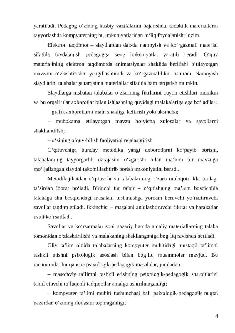Web 2.0 servislar orqali oʻquv jarayonini tashkil etish BITIRUV MALAKAVIY ISHI 4
