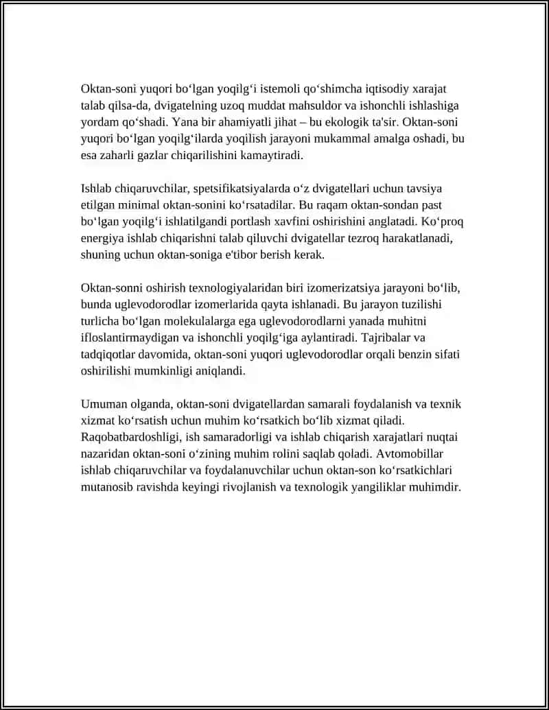 MATOR YOQILG‘ILARI OKTAN VA REAKTIV DVIGATELLLAR LUMINOTSENT SONLARI 4