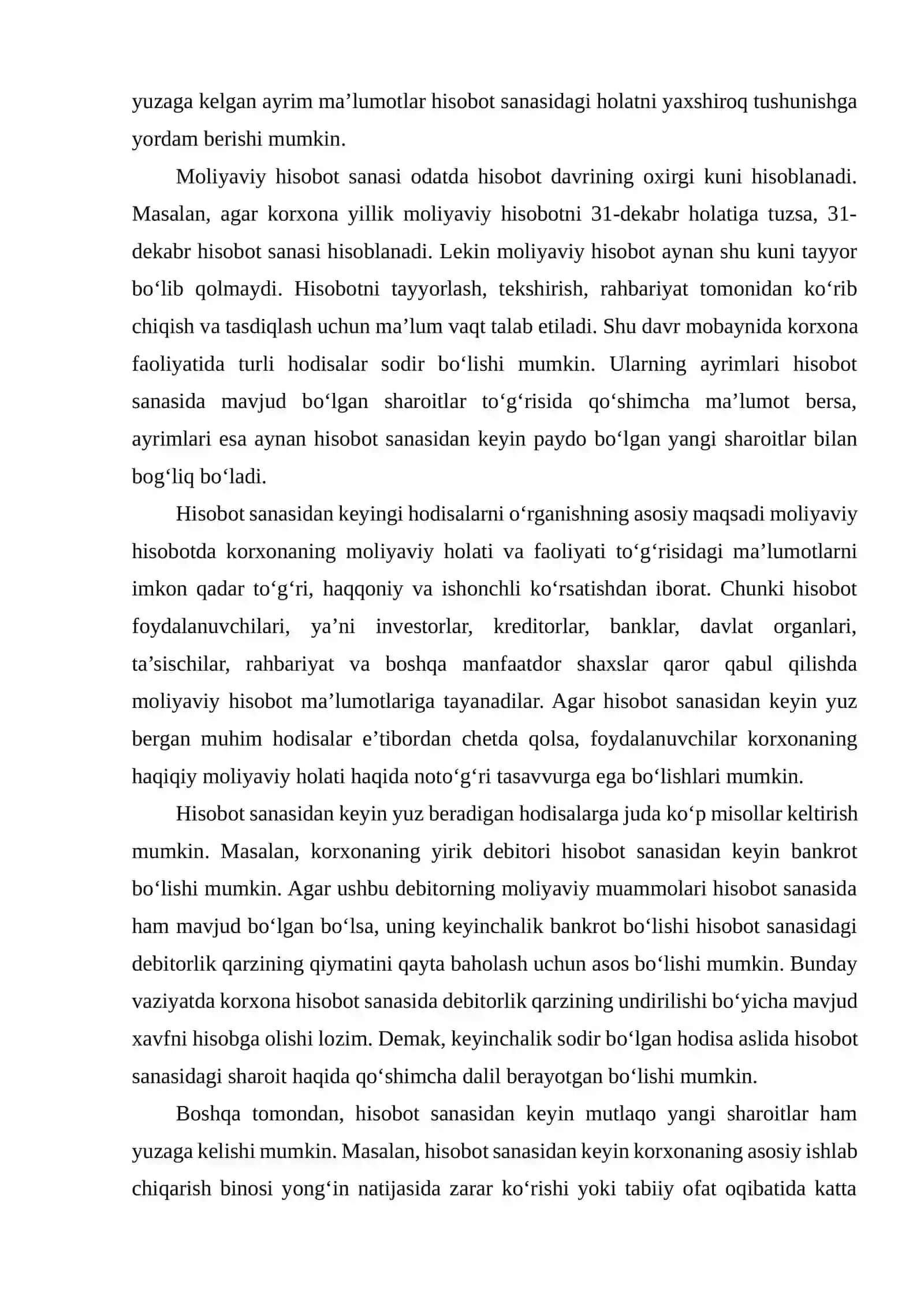 Moliyaviy hisobot sanasidan so‘ng ro‘y berishi mumkin bo‘lgan holatlarni baholash 4
