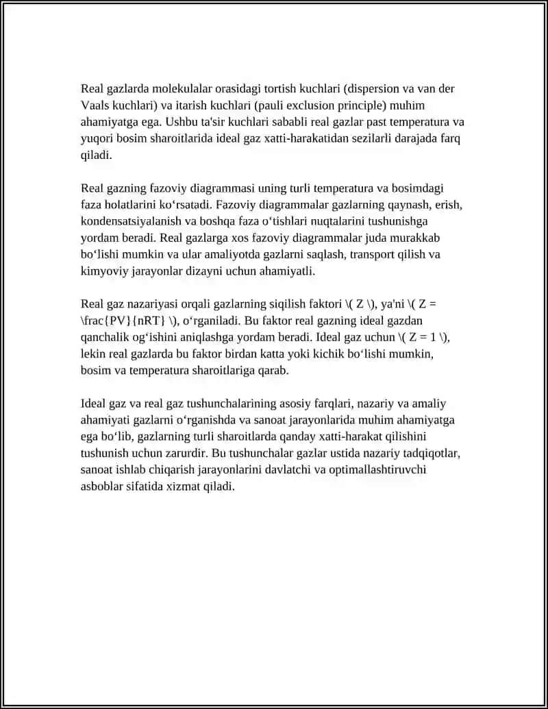 IDEAL VA REAL GAZLAR. FAZOVIY DIAGRAMMALAR VA AMALIYOTDAGI AHAMIYATI 4