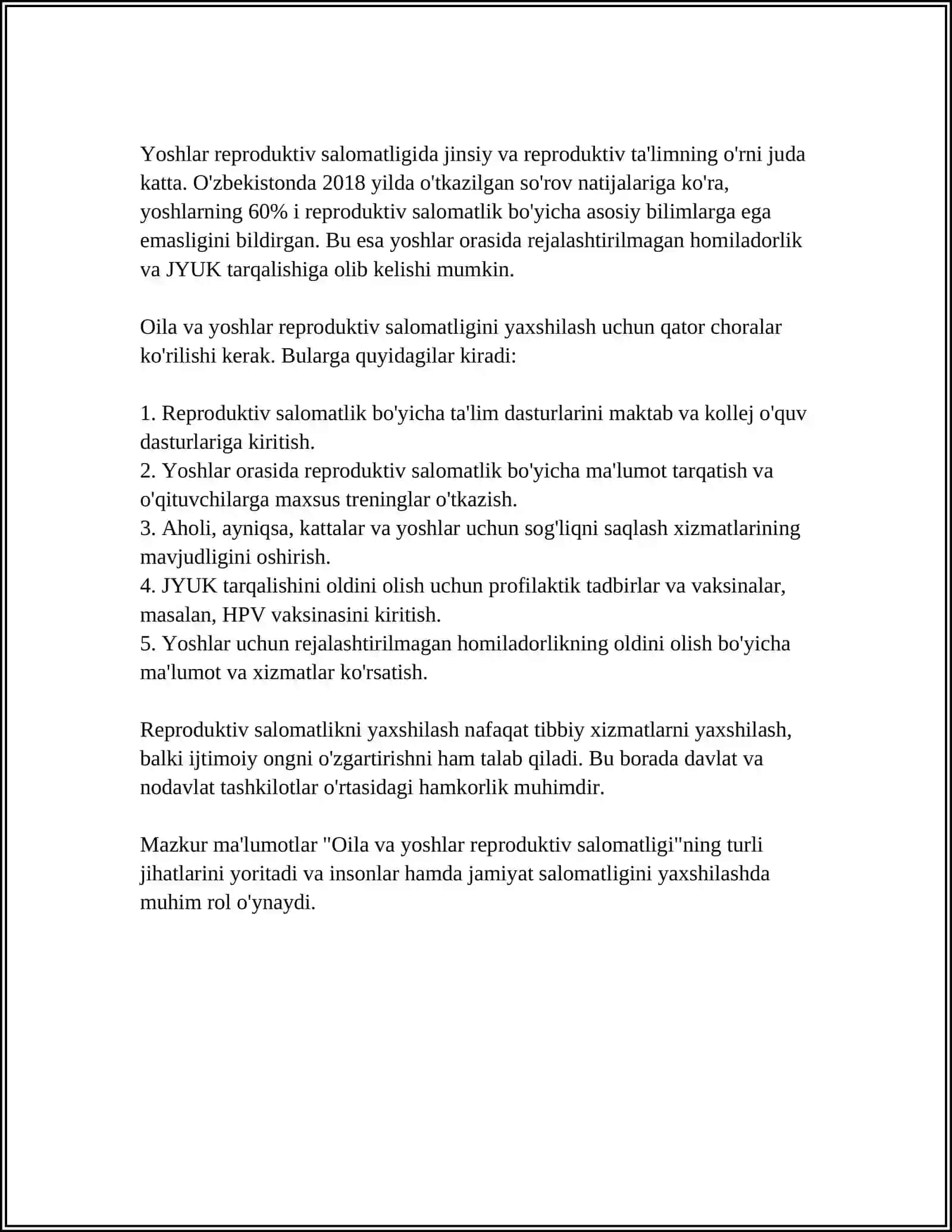 YOSHLARDA REPRADIKTIV MA'DANIYATINI SHAKLANTIRISHDA OILA MAHALLA VA NODAVLAT TAWKILOTLAR HAMKORLIGI 4