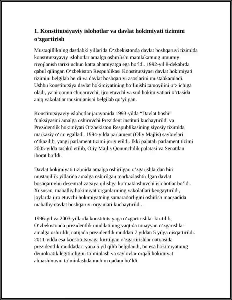 MUSTAQLLIK YILLARDA DAVLAT BOSHQARUVI TIZIMDA AMALGA OSHIRILGAN ISLOHOTLAR 4