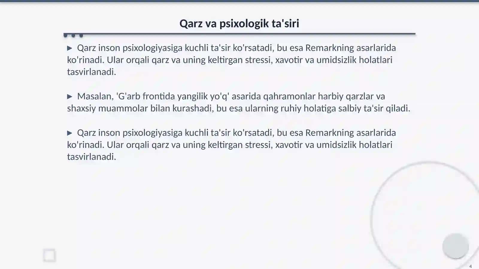 Erix Mariya Remarkning Qarzga olingan umr asari mavzusi 4