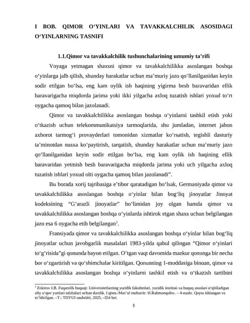 Qimor va tavakkalchilikka asoslangan boshqa o'yinlarni o'tkazishni fuqarolik-huquqiy tartibga solishning o'ziga xos xususiyatlar 4