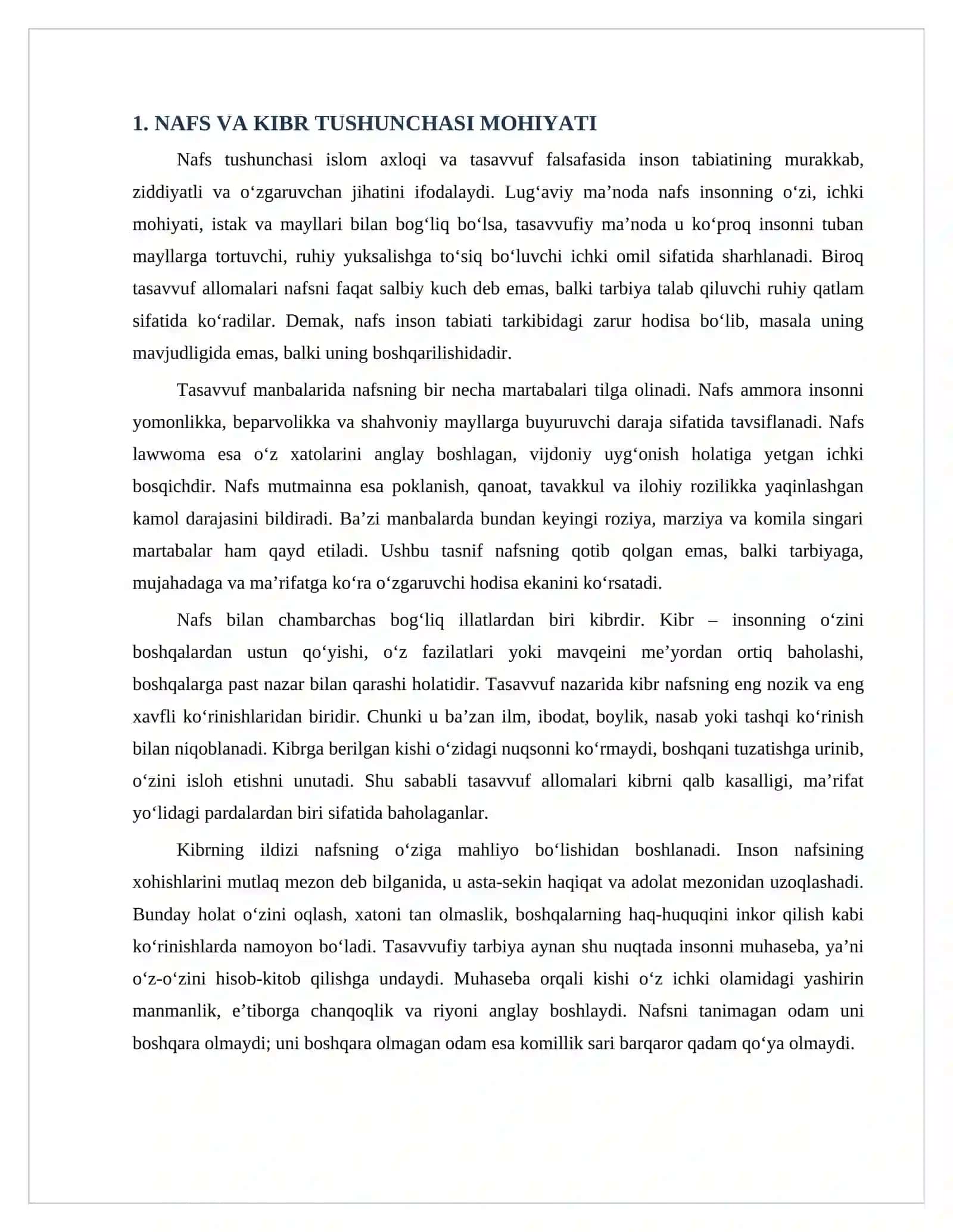 NAFS HAQIDA TASAVVUF ALLOMALARINING QARASHLARI 4