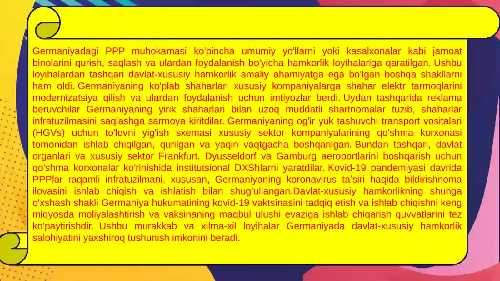 PPP Germaniyaning davlat-xususiy sheriklik bozori (PPP) bo'yicha o'zgarishlar 4
