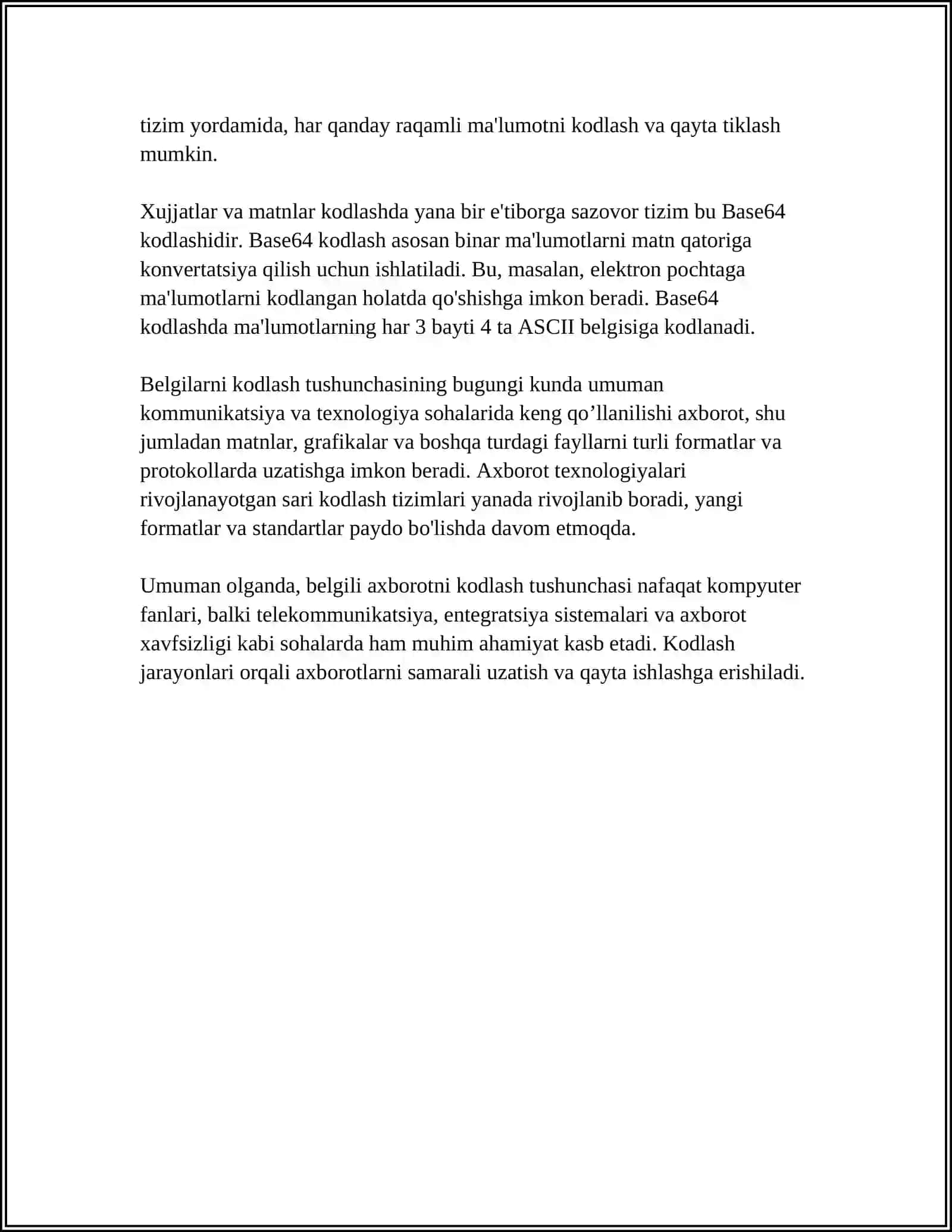 BELGILI AXBOROTNI KODLASH 4