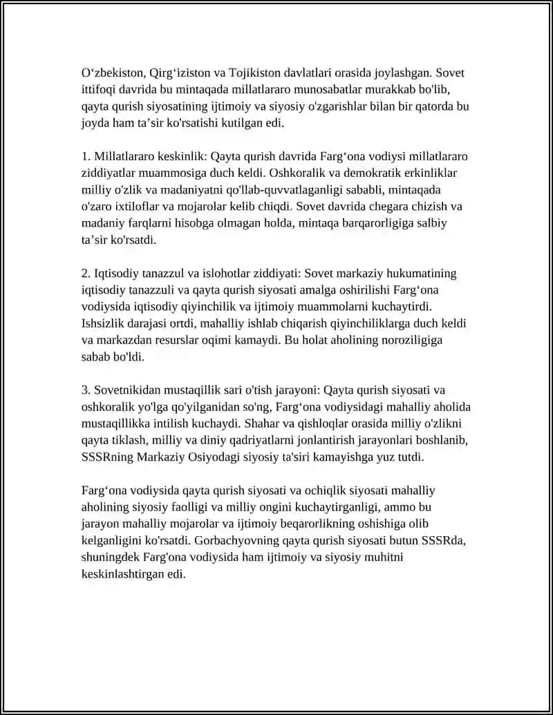 QAYTA QURISH SIYOSATI VA UNING INQIROZI FARGʻONA FOJIYALARI REFERAT 4