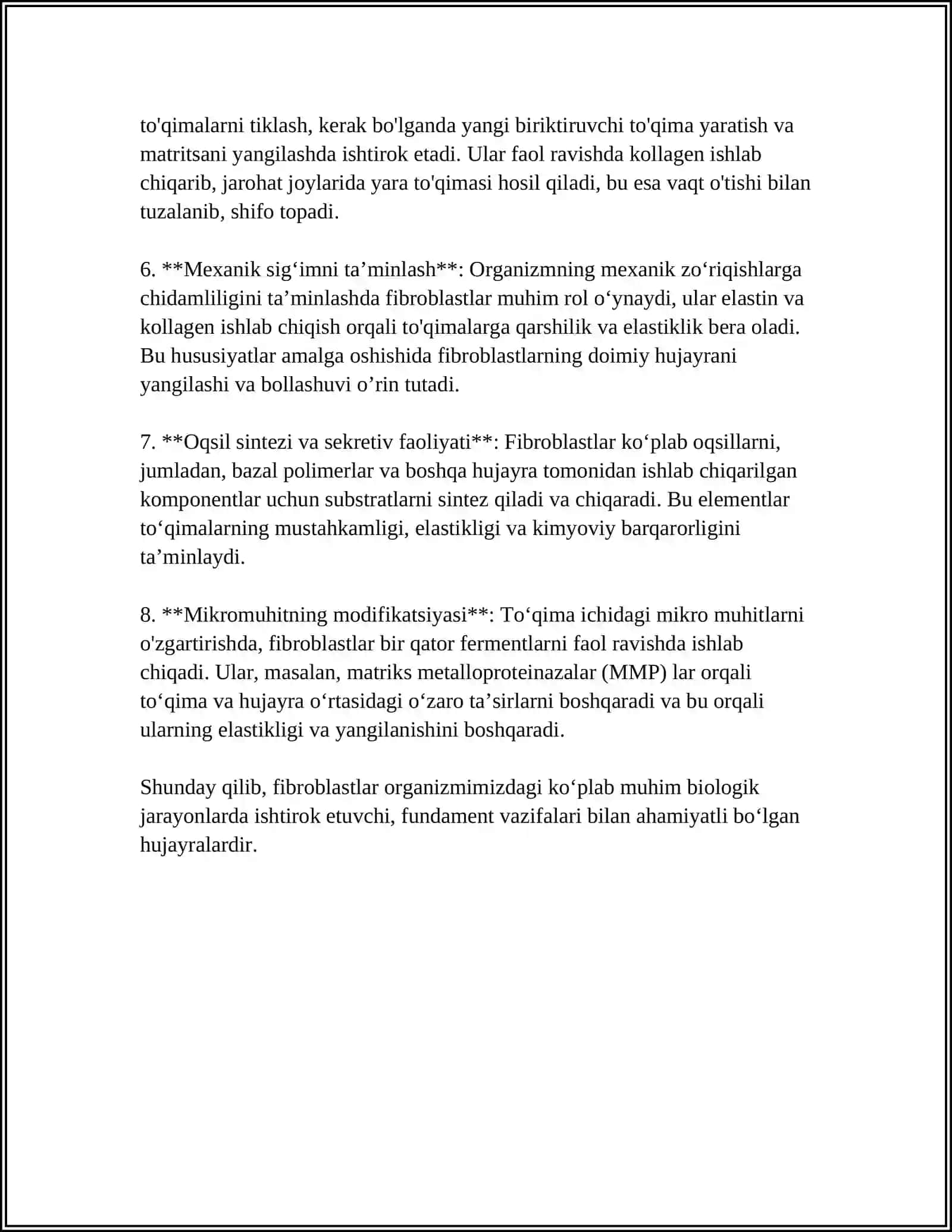 FIBROBLASTLARNING JAROHATNING BITISHI VA CHANDIQ HOSIL BO'LISHIDAGI ROLI 4