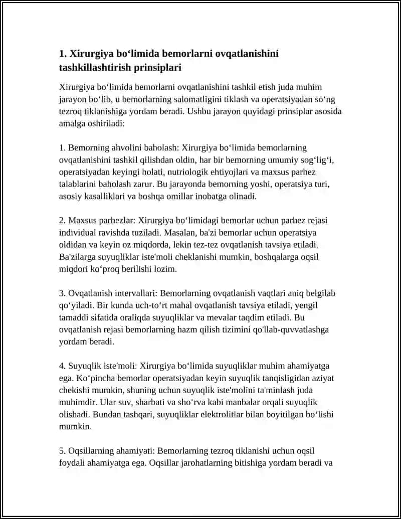 Xirurgiya bo‘limida bemorlarni ovqatlanishini tashkillashtirish 4
