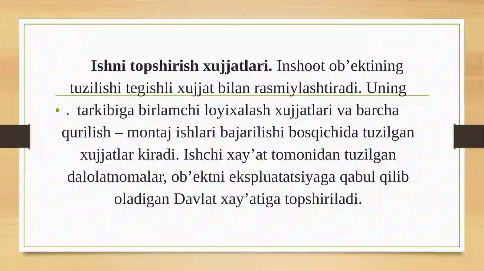 Ta’mirlash va montaj qilishda texnik hujjatlar bilan tanishish. Defekt qaydnomasi haqida tushunchaga ega bo‘lish va unituzish 4