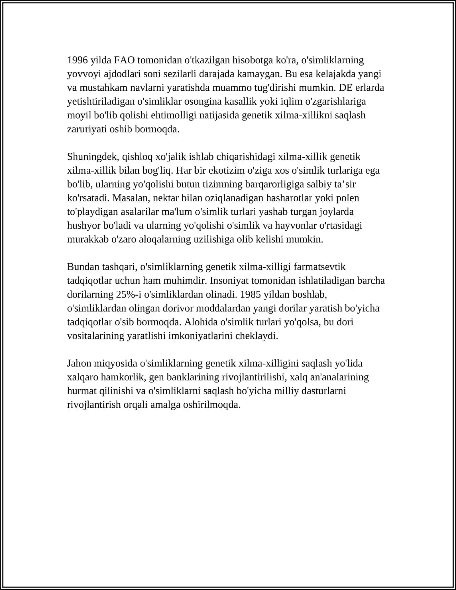 O'simliklar va Hayvonotlar Genetik Xilma-Xilligi 4