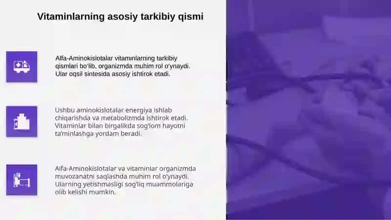 a-Aminokislotalar – vitaminlarning tarkibiy qismi sifatida. 4